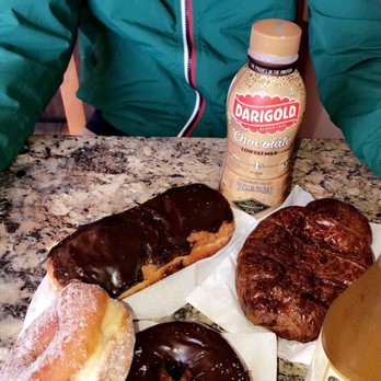 Donut House - (1) cinnamon donut, (1) chocolate donut, (1) apple juice, (1) ham & cheese croissant, (1) chocolate milk, & (1) chocolate bar - Donuts Near Me - Anacortes, Washington