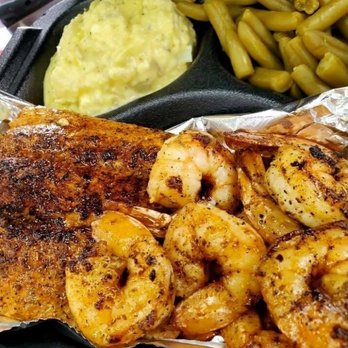 Captain John's Seafood - Pan Seared Salmon and Shrimp - Food Trucks Near Me