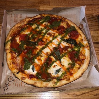 Blaze Pizza - pepperoni salami sausage mushroom onion basil on spicy sauce - Salad Near Me - Alhambra, California