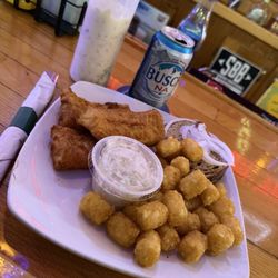 Smully’s on the Bay - Deep Fried Haddock with Tater Tots paired with a Busch N/A