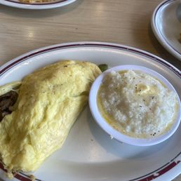 Philly Cheese Steak Omelet with the grits