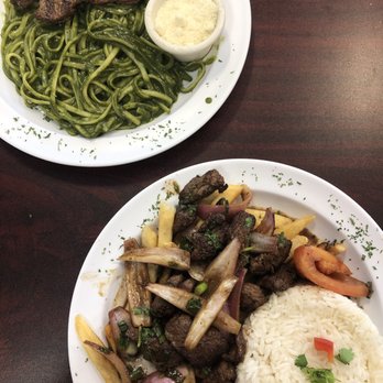 Peru Cafe Express - Top: tairin verde con bistec Bottom: lomo saltado - Peruvian Near Me - Houston, Texas Peru Cafe Express - Top: tairin verde con bistec Bottom: lomo saltado - Peruvian Near Me - Houston, Texas