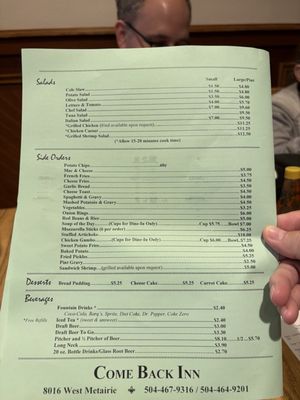 Menu photo 2 Come Back Inn Metairie, LA