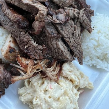 Matiki Island Barbecue - The Mac Salad here is great. It's mixed with some potatoes. - Hawaiian Near Me - Fullerton, California Matiki Island Barbecue - The Mac Salad here is great. It's mixed with some potatoes. - Hawaiian Near Me - Fullerton, California