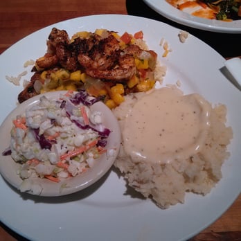 Cheddar's Scratch Kitchen - Grilled Tilapia with mango salsa. Mashed potatoes and cloeslaw! - American Near Me - Aurora, Colorado