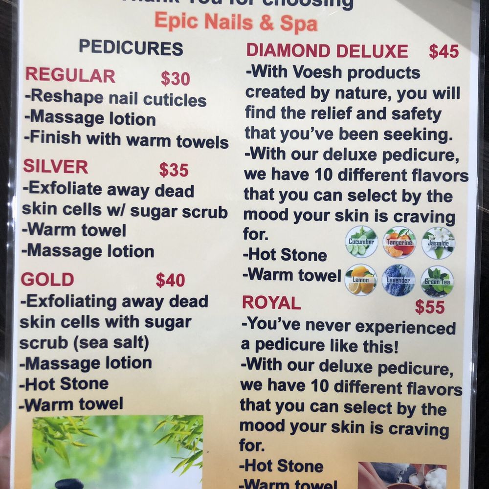 Epic Nails Spa - Pedicure menu - Nail Salons Near Me - Northville, Michigan