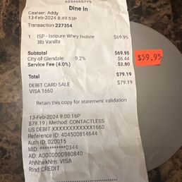 a receipt for a meal