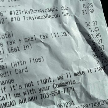 Subway - Receipt "if it's not right..." call the number and they will hang up on you. - Sandwiches Near Me - Winchester, Virginia