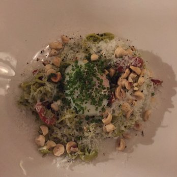 10 Acres Kitchen - House made fettuccine with hazelnuts and an egg in the center - Bars Near Me - Victoria, British Columbia