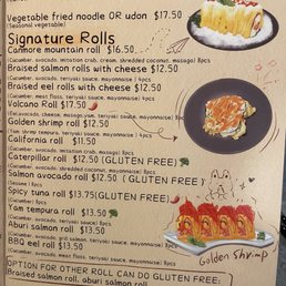 Sample page from a menu, with hand drawn sushi images