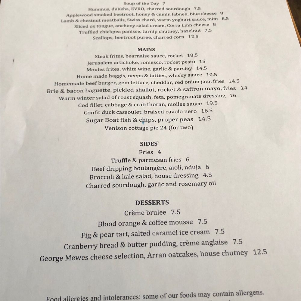 Sugar Boat - Lunch menu - Bistros Near Me - Helensburgh, AGB