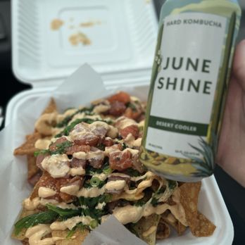 Valley Farm Market - Poke nachos with Gabe's Hokey Poke and a June Shine cause it's only right - Public Markets Near Me - La Jolla, California