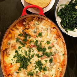 The Dynamite Shop - Cheesy Baked Pasta with Sautéed Spinach