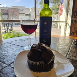 Cork & Beans Coffee House & Wine Lounge - Lightbulb Malbec with a chocolate, chocolate chip muffin