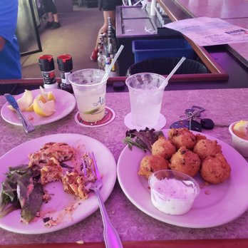 Andrea  Beach Bar - Seafood cakes on the left and clam fritters to the right. - Cocktail Bars Near Me - Westerly, Rhode Island