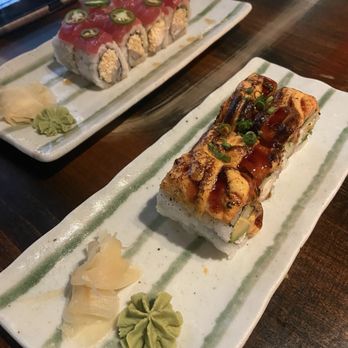 Blue Sushi Sake Grill - Lion King roll pictures in front, Spanish Fly in back. - Sushi Bars Near Me - Lexington, Kentucky
