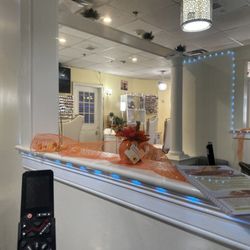 Perspective from pedicure section with cute Halloween/Autumn decor