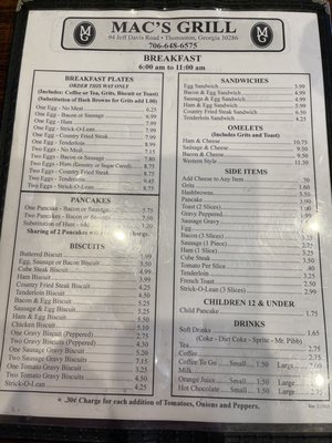 Menu photo 4 Mac's Restaurant Thomaston, GA