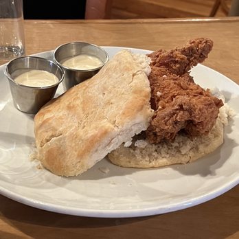 Soby's - Chicken biscuit with sausage gravy on side - New American Near Me - Greenville, South Carolina Soby's - Chicken biscuit with sausage gravy on side - New American Near Me - Greenville, South Carolina