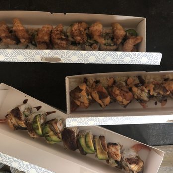 Daruma - Top: Hungry Man (with sauce) Middle: Daruma Roll (with sauce) Bottom: Dragon Roll (with sauce) - Ramen Near Me - Mesa, Arizona Daruma - Top: Hungry Man (with sauce) Middle: Daruma Roll (with sauce) Bottom: Dragon Roll (with sauce) - Ramen Near Me - Mesa, Arizona