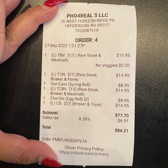 Pho4Real - Receipt - Vietnamese Near Me - Henderson, Nevada Pho4Real - Receipt - Vietnamese Near Me - Henderson, Nevada