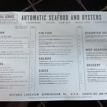 Automatic Seafood and Oysters - Menu - Seafood Near Me - Birmingham, Alabama Automatic Seafood and Oysters - Menu - Seafood Near Me - Birmingham, Alabama