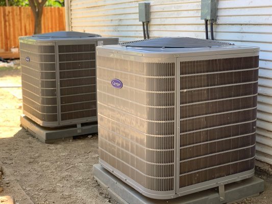 High Efficient Carrier Heat Pump System Installation in Duplex - This home was a duplex with no prior central heating and air. We removed the wall heaters and installed a high efficient Carrier heat pump system for each side. This project also received a rebate from SMUD