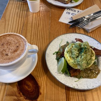 Sola Coffee Cafe - Gonza Egg Plate and Chai latte - Coffee & Tea Near Me - Raleigh, North Carolina
