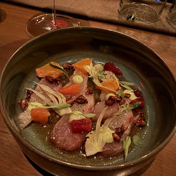 Prelude - Citrus-cured hamachi with sunflower seeds, fennel and tangerine vinagrette - Southern Near Me - San Francisco, California Prelude - Citrus-cured hamachi with sunflower seeds, fennel and tangerine vinagrette - Southern Near Me - San Francisco, California