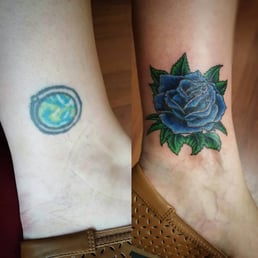 Before and after of a cover-up piece Jesse did for me. Even more gorgeous in person - you would never even know the original was there!