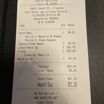 M & J Bistro - Bill - New American Near Me - Tracy, California M & J Bistro - Bill - New American Near Me - Tracy, California