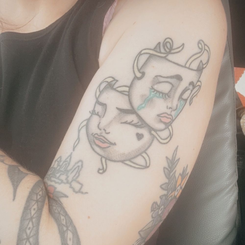 9th Veil Tattoo - Comedy and Tragedy by Dez Del Ray for those theater nerds out there - Tattoo Near Me - Edwardsville, Pennsylvania