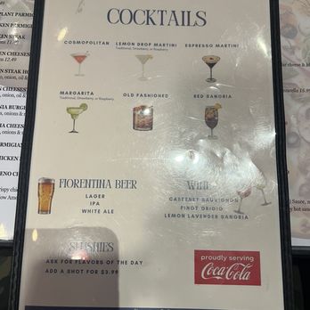 Fiorentina Grill - Drink Menu - Italian Near Me - Breinigsville, Pennsylvania