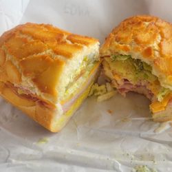 Mr. Pickles Sandwich Shop - FDNY- everything on it minus the raw red onions. America cheese changed to provolone. Too good to wait. Sorry a bit is missing!