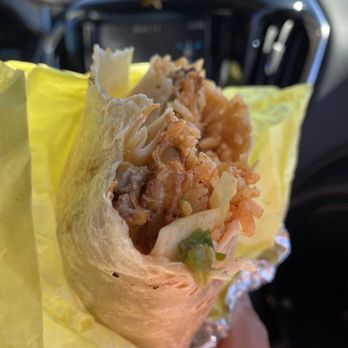 Tres Amigos - The Mayor was spicy and flavorful with shrimp, avocado, rice, carne asada, sauce, pico de Gallo, and more! - Food Trucks Near Me - Flagstaff, Arizona
