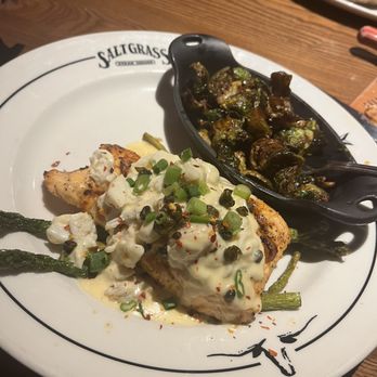 Saltgrass Steak House - Salmon and roasted Brussel sprouts - Steakhouses Near Me - Rockwall, Texas