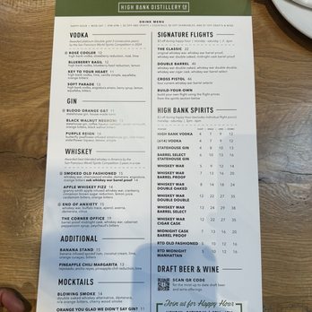 High Bank Distillery - Menu - New American Near Me - Columbus, Ohio High Bank Distillery - Menu - New American Near Me - Columbus, Ohio
