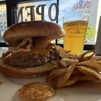 The Brewhouse District - Pickleback Burger with chips - Breakfast & Brunch Near Me - Fall River, Massachusetts The Brewhouse District - Pickleback Burger with chips - Breakfast & Brunch Near Me - Fall River, Massachusetts