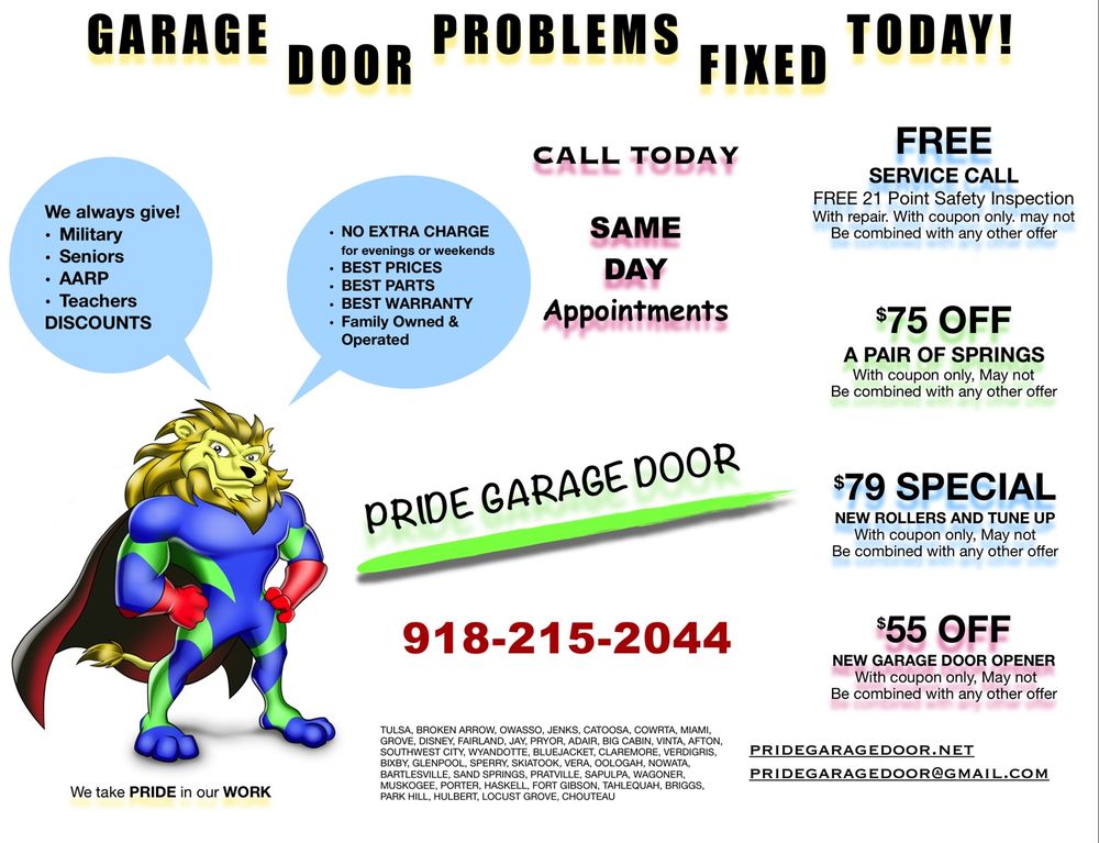 PRIDE GARAGE DOOR Broken Arrow, Oklahoma Garage Door Services