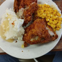 Pizza Ranch - This nice traditional looking Sunday dinner. Two pieces of chicken corn mashed potatoes and gravy