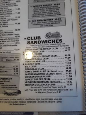 Menu photo 1 Elmer's Diner Danbury, CT
