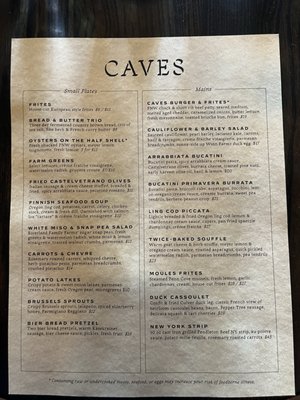 Menu photo 1 Caves Corvallis Corvallis, OR