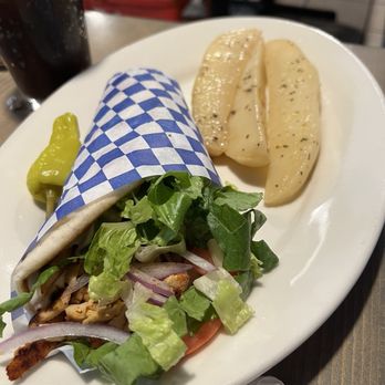 Santorini Greek Cafe - Gyro Sandwich with chicken and roasted potatoes - Greek Near Me - Tucson, Arizona