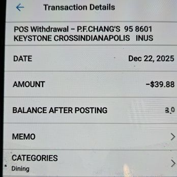 P.F. Chang's - Bank withdrawal - Chinese Near Me - Indianapolis, Indiana