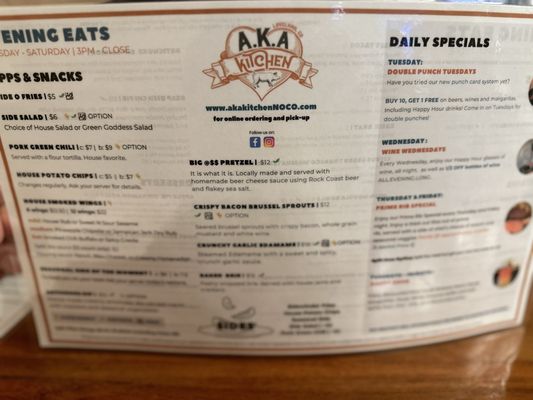 Menu photo 1 A.K.A Kitchen  Loveland, CO