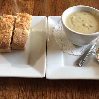 A.T. The Black & White - Clam chowder and house focaccia bread. - Breakfast & Brunch Near Me - Little Falls, Minnesota