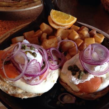 Another Broken Egg Cafe - Salmon eggs Benedict on bagel - Breakfast & Brunch Near Me - Burbank, California