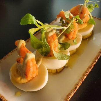 VUE Rooftop - Shrimp topped deviled eggs@ VUE Rooftop Bar! - New American Near Me - Washington, DC, District of Columbia VUE Rooftop - Shrimp topped deviled eggs@ VUE Rooftop Bar! - New American Near Me - Washington, DC, District of Columbia