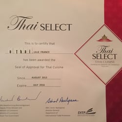 O Thaï - Diplôme de l'ambassade de thaïlande