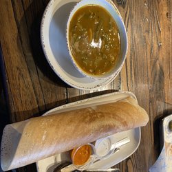 Momo Dosa Street Food - Masala Dosa and Sambar Lentil and Vegetable Soup